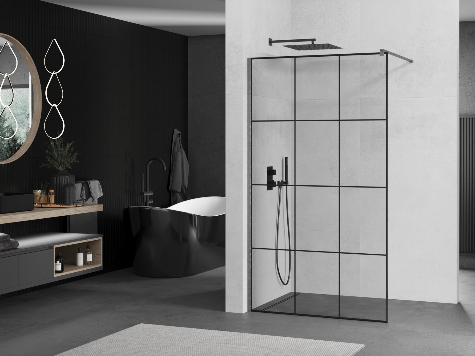 Mexen Kioto ścianka prysznicowa Walk-in 120 x 200 cm, czarna kratka 8 mm, gun gray szczotkowany - 800-120-101-66-77
